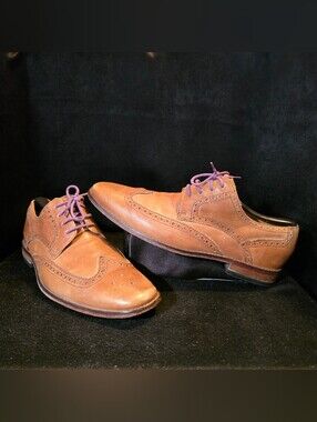 Cole Haan Brown Leather Wingtip Dress Shoes with Purple Laces Size 10.5